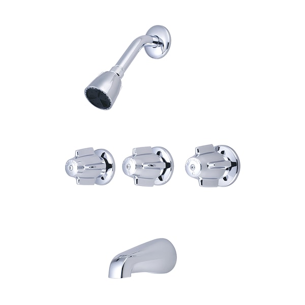 3-Handle Tub and Shower Set, Polished Chrome, Wall
